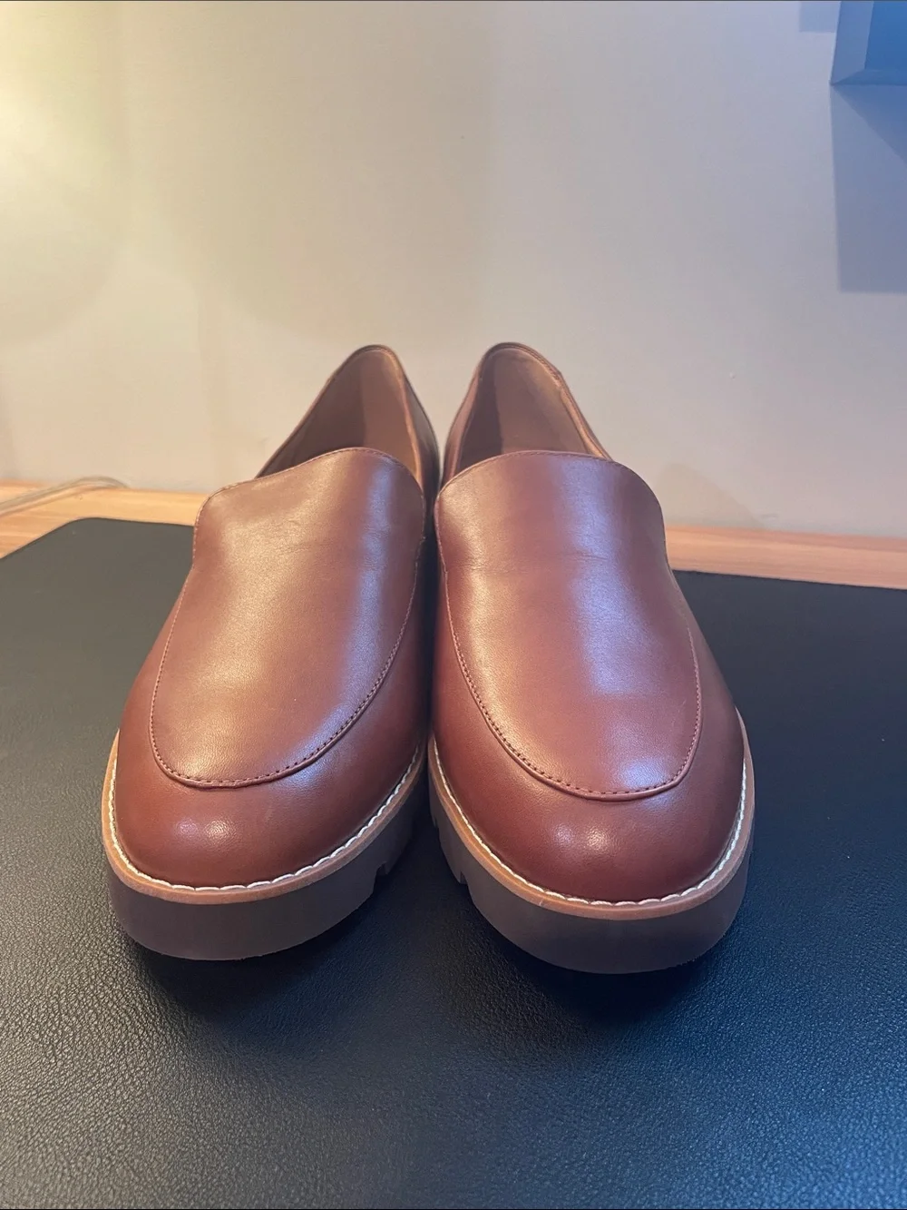 Vionic Chestnut Brown Leather Lug Sole Loafers - Picture 2 of 8